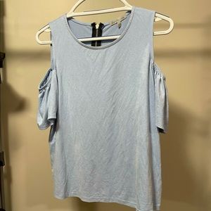 Light blue cut shoulder suede top